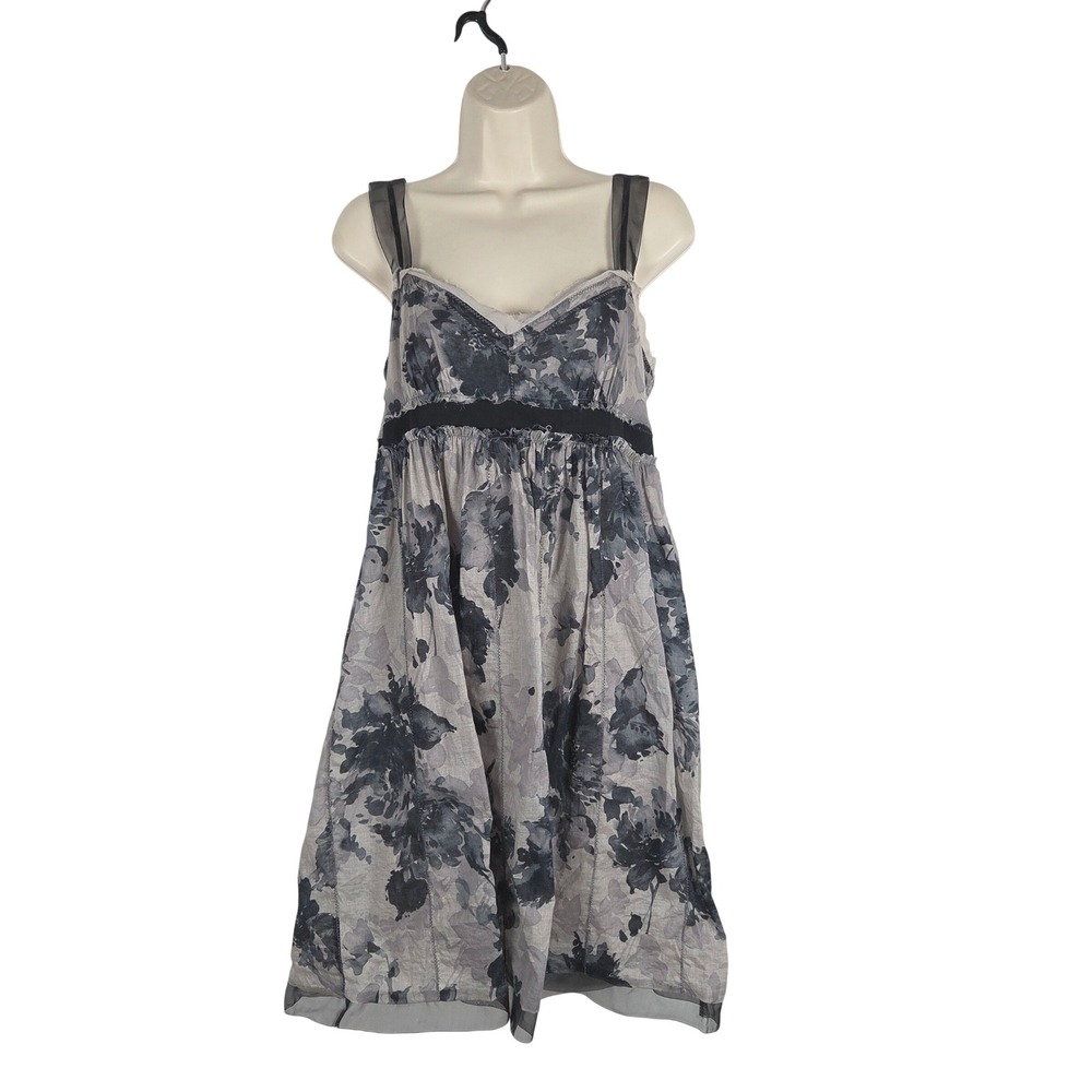 Ann Taylor LOFT Dark Floral Midi Dress 10 Whimsigoth Fairy Grunge Mesh Raw Hem